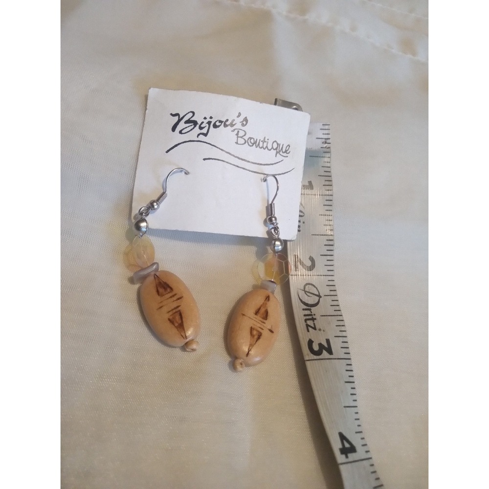Bijous Boutique Wood Burned Dangle Earrings Geometric Boho Silver Tone Fishhook